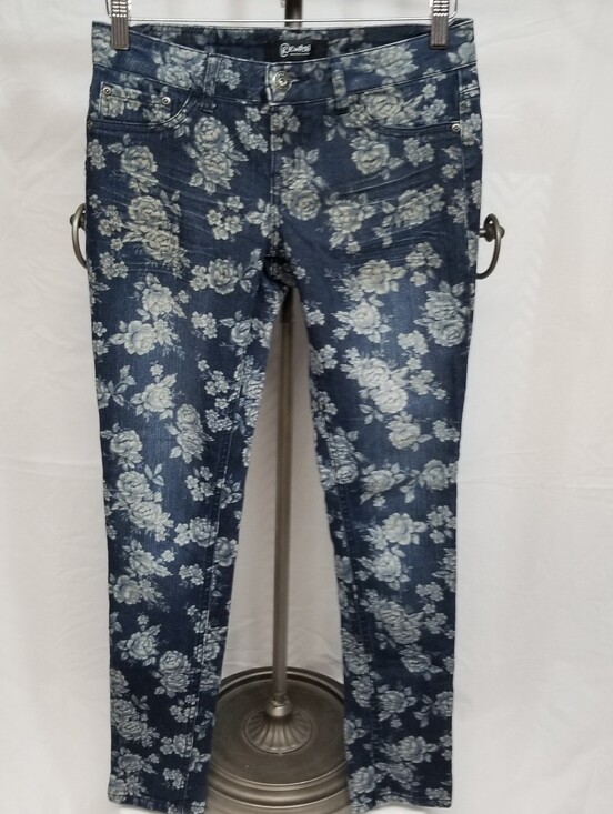 Rewash Pants - Rewash Dark Wash Denim Floral Print Juniors Size 3 Low Rise Skinny Jeans